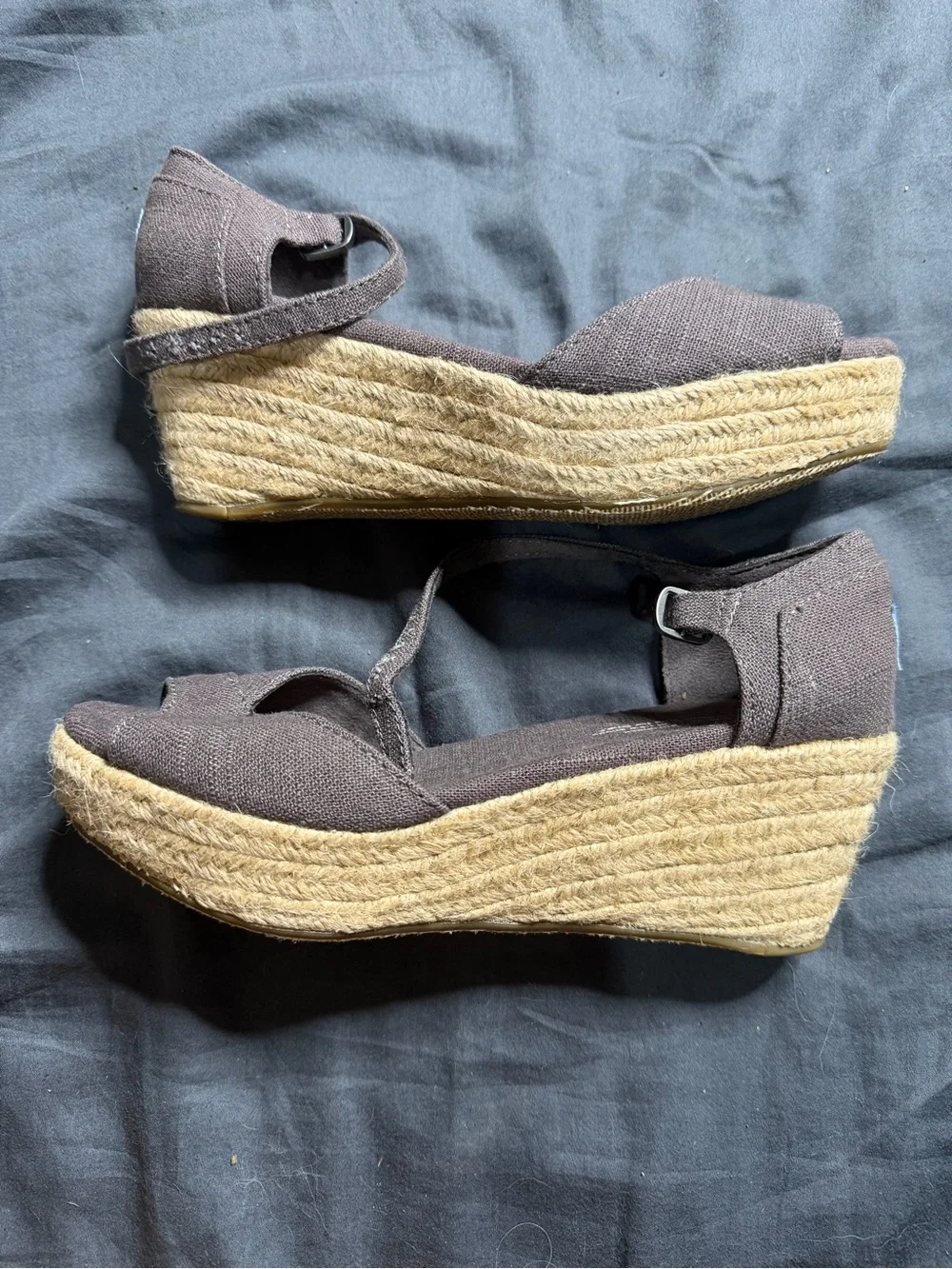 Toms Brown Canvas Espadrille Wedge Sandals